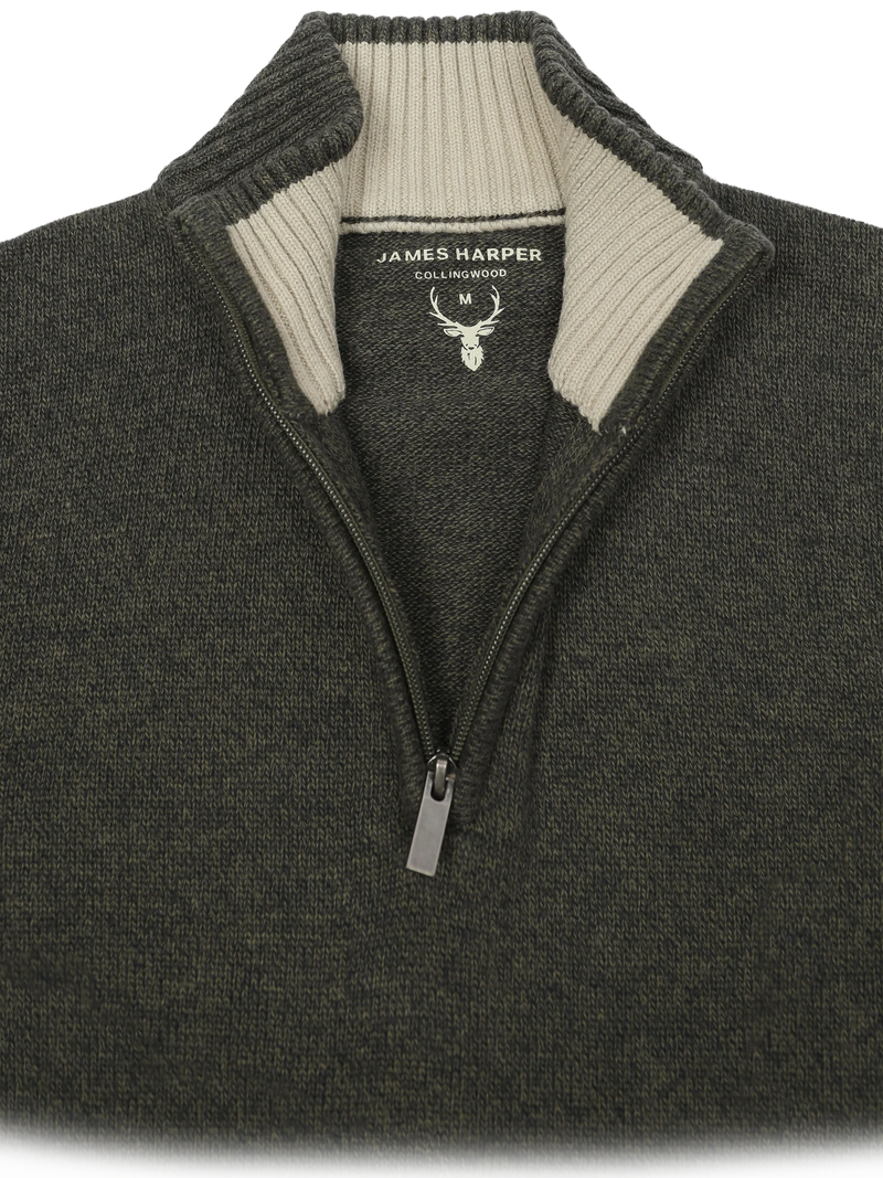 JHK61 1/4 Zip Olive Marle CottonBlend