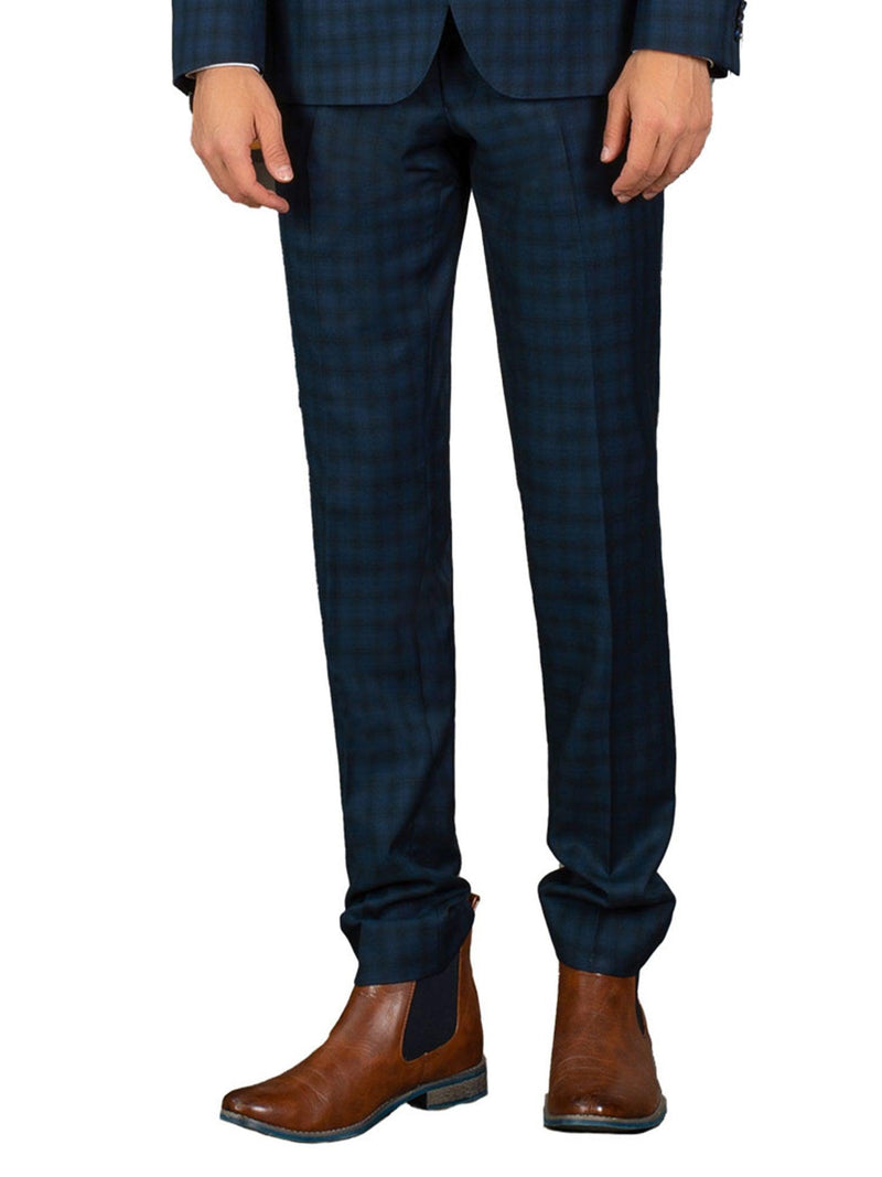 FT9-Navy Check Slim Fit Jesse Trouser - Harrys for Menswear